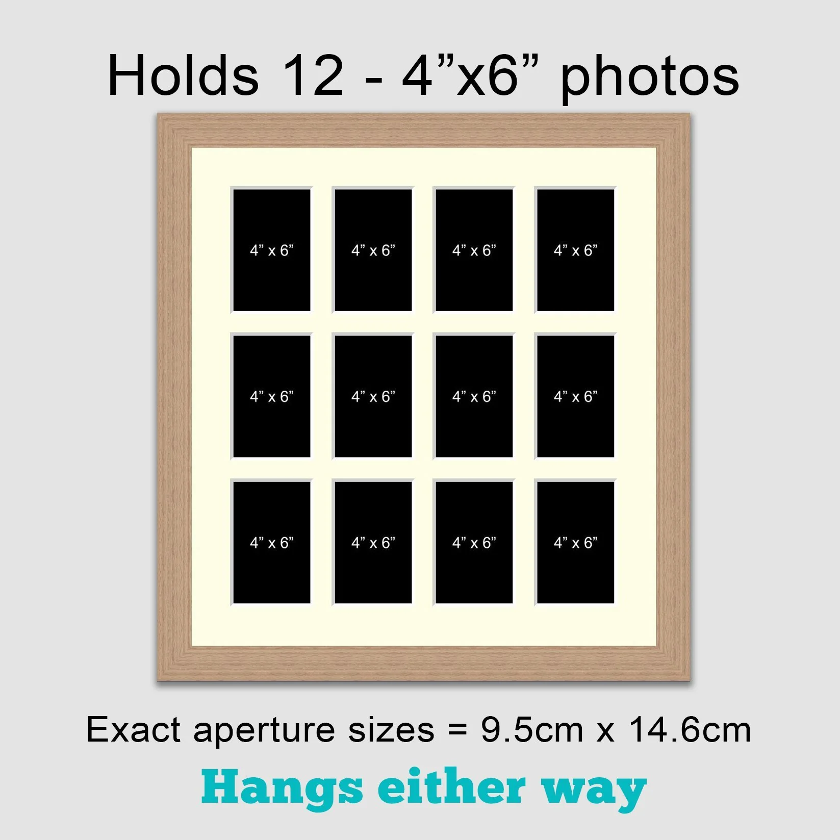 Multi Photo Picture Frame to Hold 12 6"x4" photos in Oak Veneer - Image 3