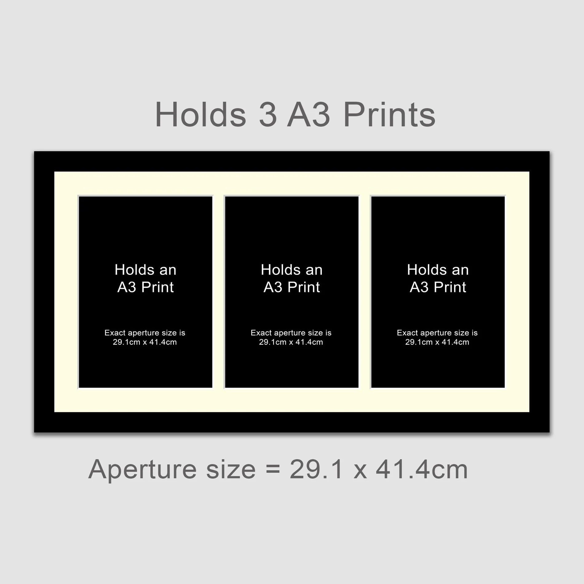 Picture Frame for 3 A3 prints or photos in a Black Wooden Frame - Image 3