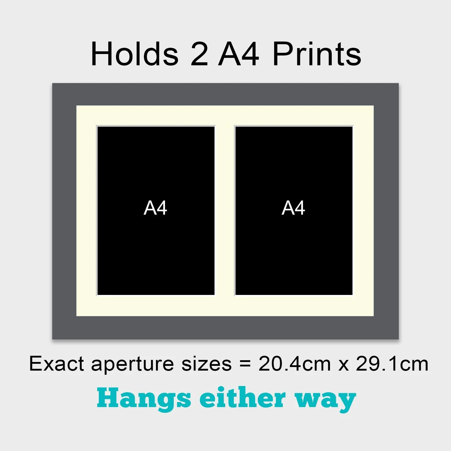 Multi-Photo Frame to hold 2 A4 Certificates/Photos in a Grey Wooden Frame - Image 3