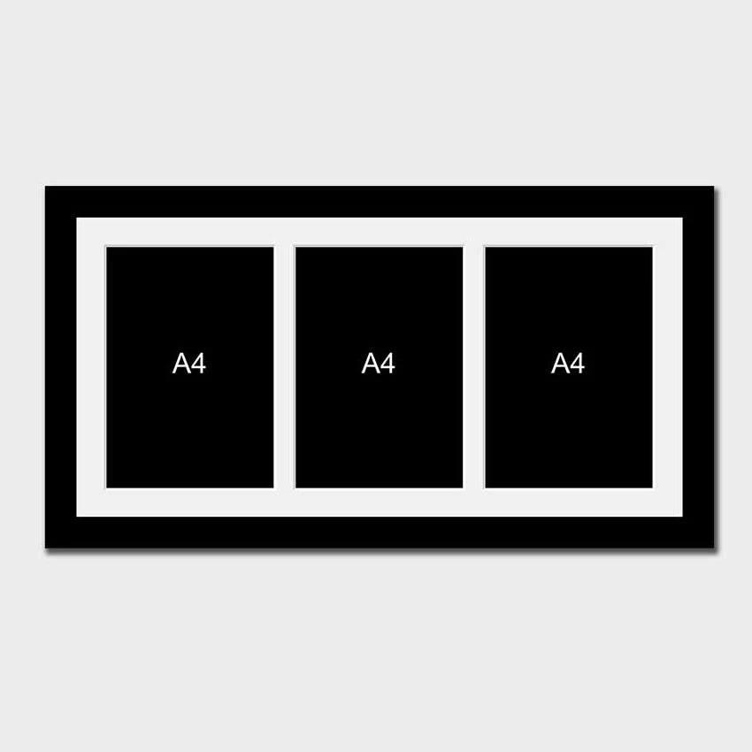 Multi-Photo Frame to hold 3 A4 certificates/photos in a Black Wooden Frame