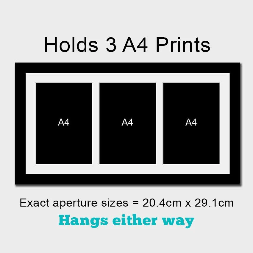 Multi-Photo Frame to hold 3 A4 certificates/photos in a Black Wooden Frame - Image 2