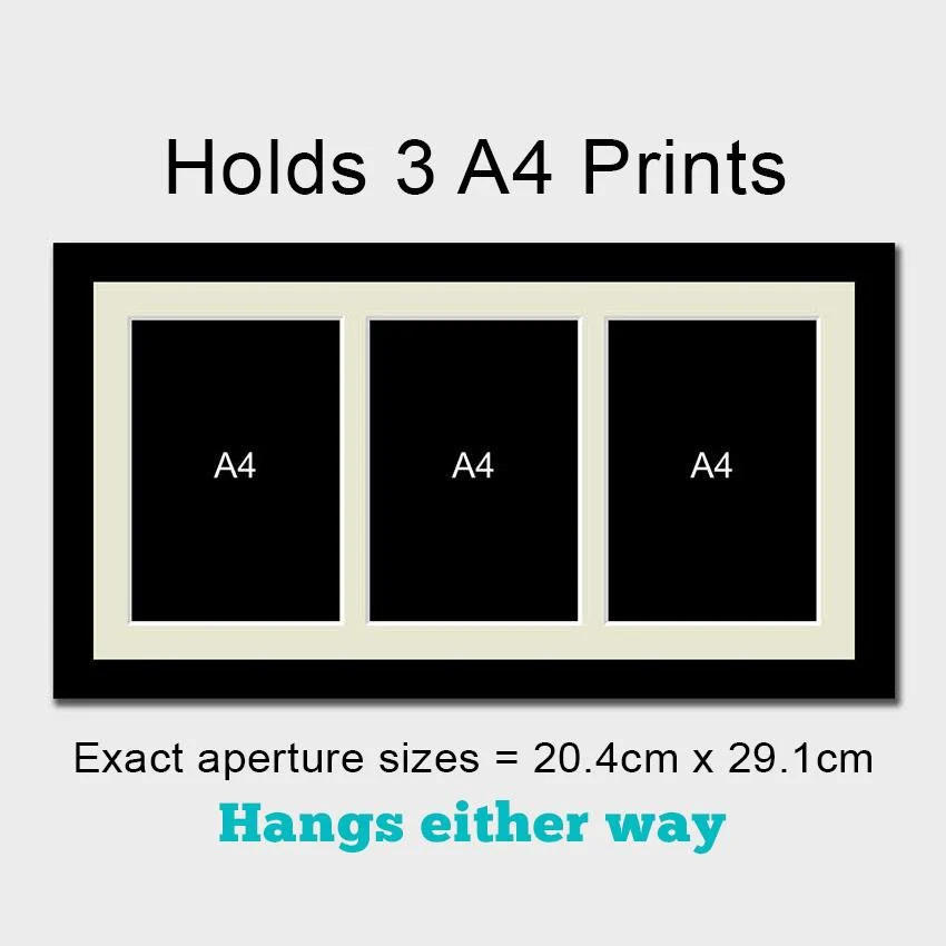Multi-Photo Frame to hold 3 A4 certificates/photos in a Black Wooden Frame - Image 3