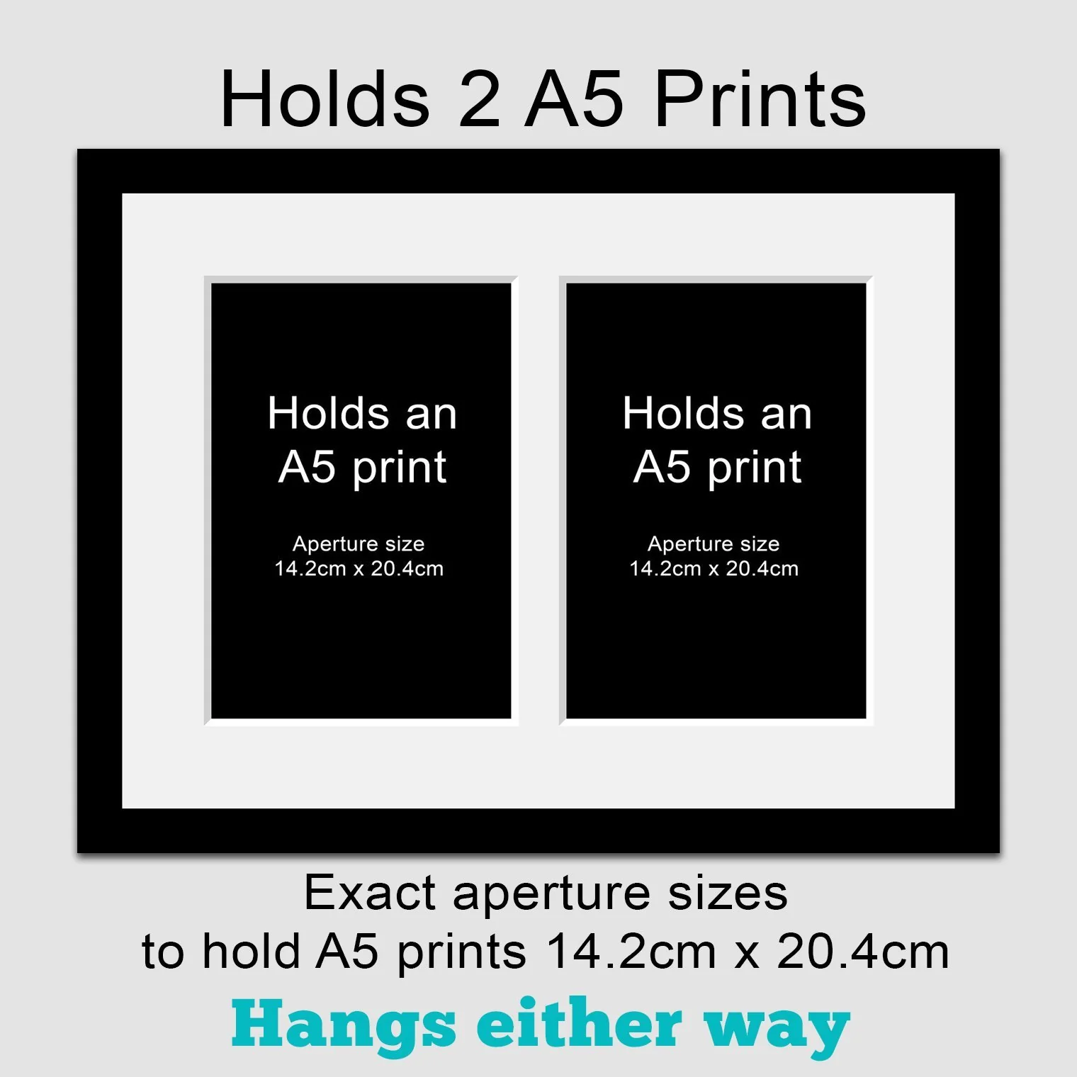 Picture Frame to hold 2 A5 prints or photos in a Black Wood Frame - Image 2
