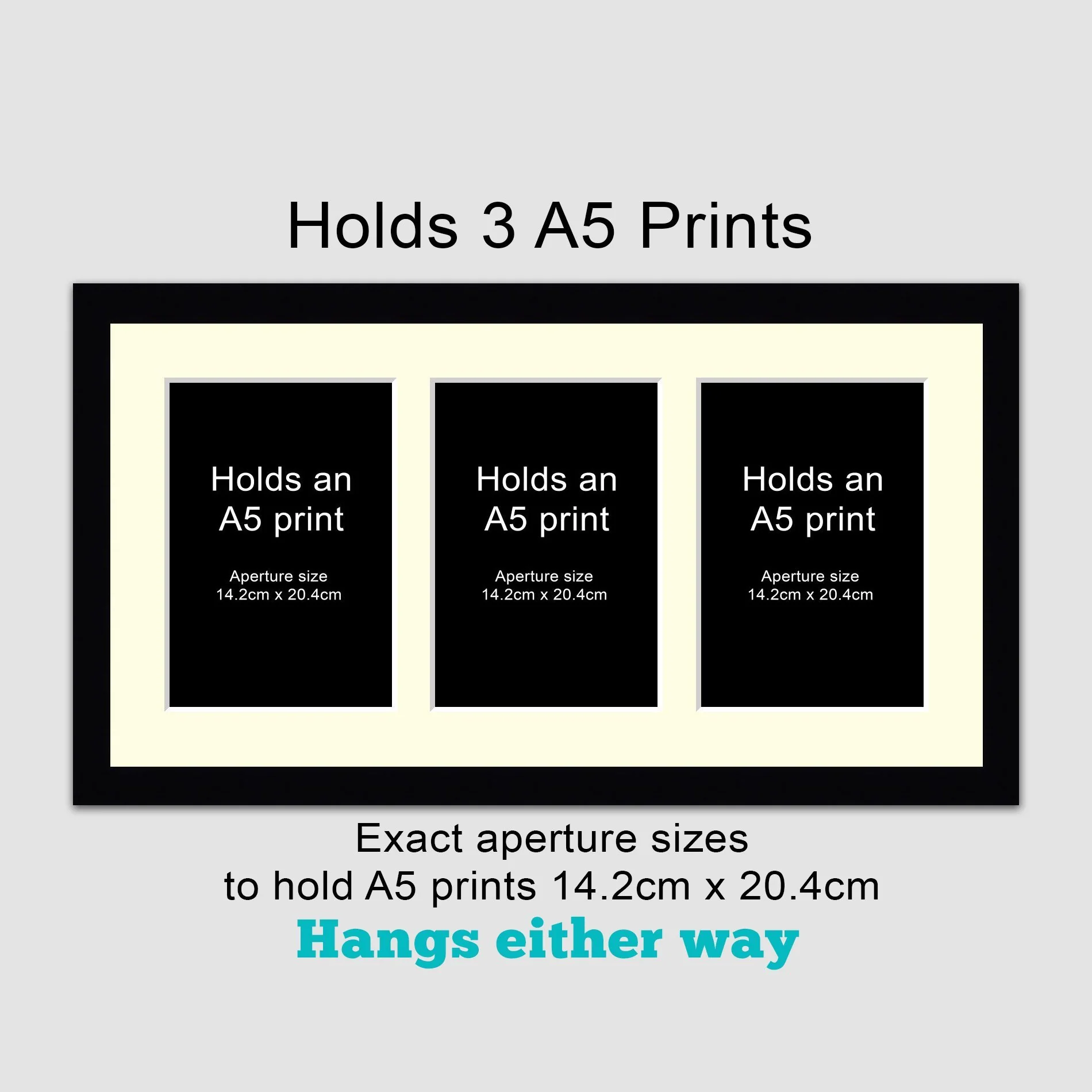 Picture Frame to hold 3 A5 prints or photos in a Black Wood Frame - Image 3