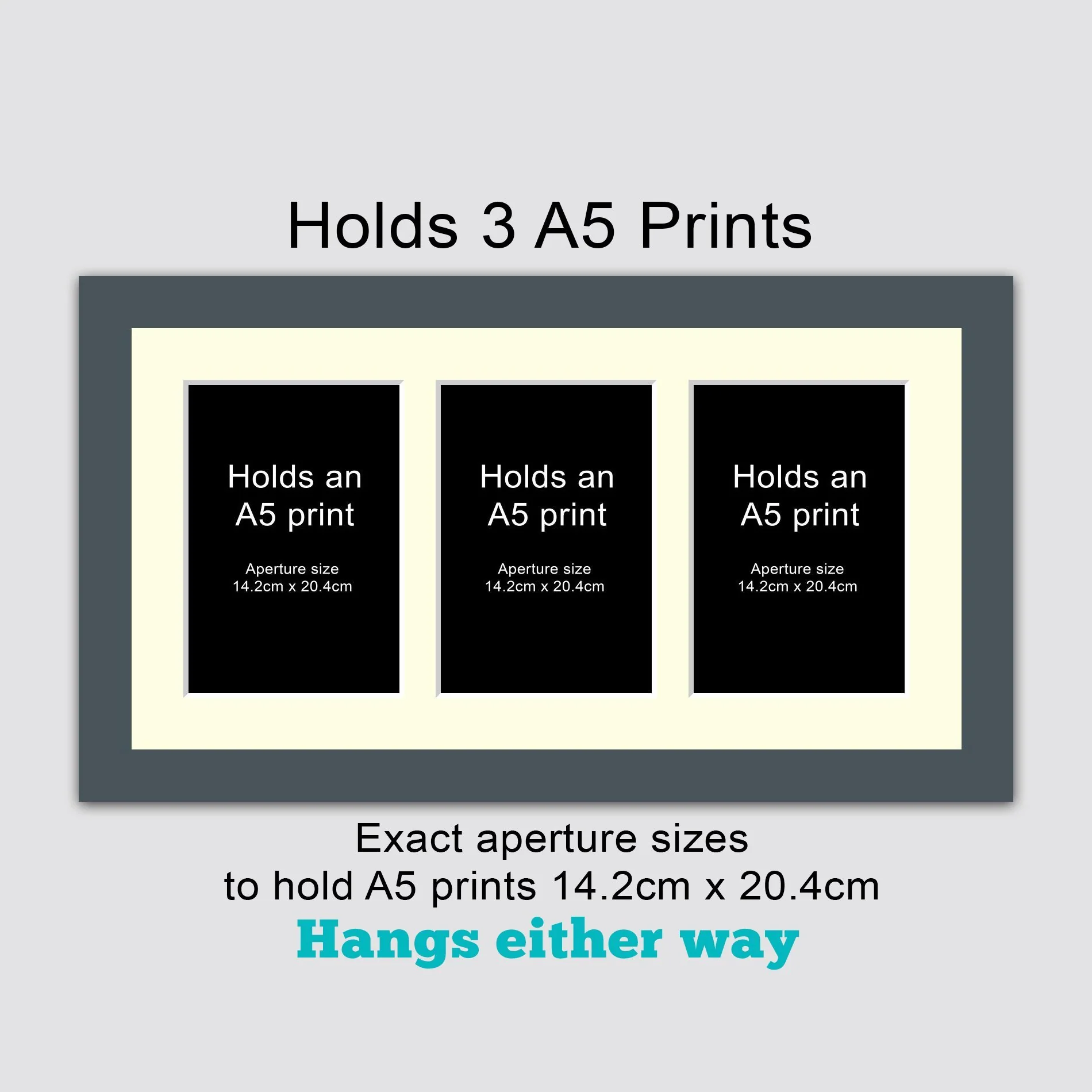 Picture Frame to hold 3 A5 prints or photos in a Grey Wood Frame - Image 3