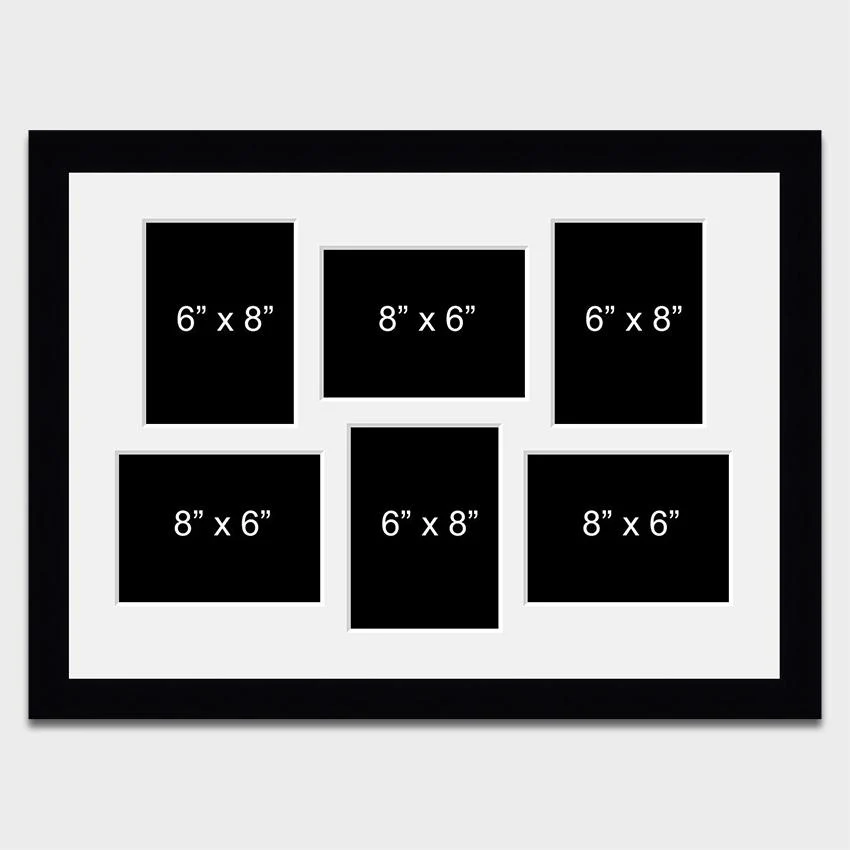 Large Multi Photo Picture Frame 6 Apertures for 8x6 photos in a 33mm Black Frame