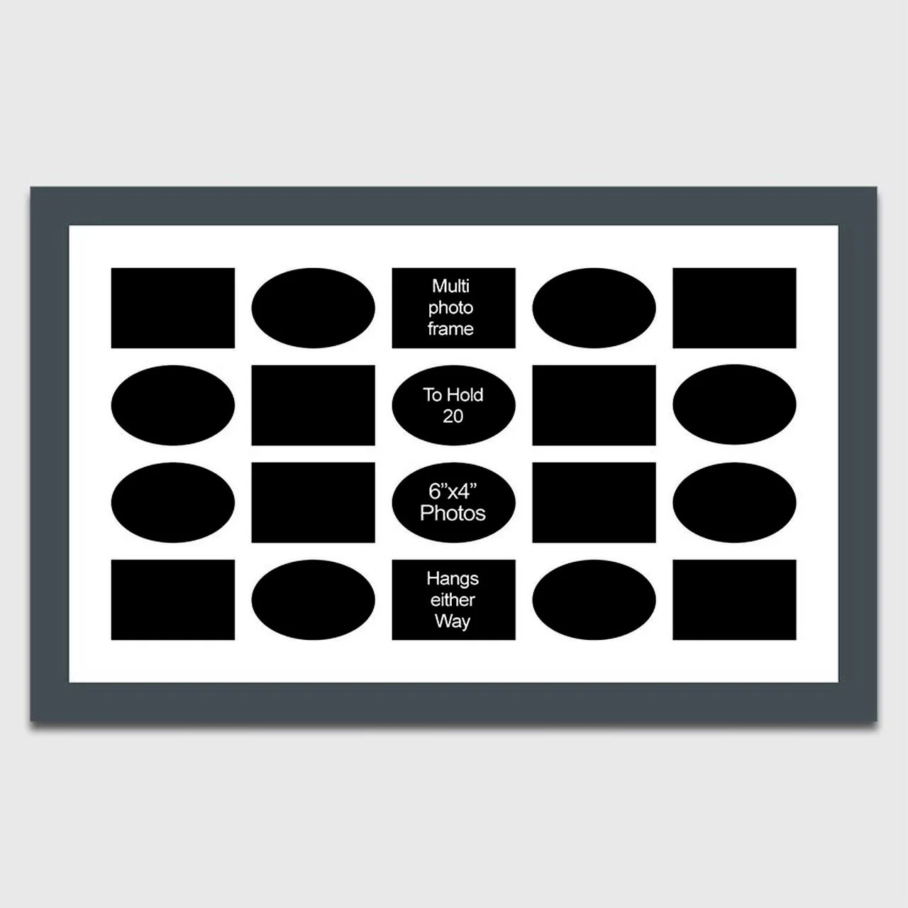 Large Multi Photo Collage Frame Holds 20 6"x4" Photos in a 40mm Dark Grey Wood Frame