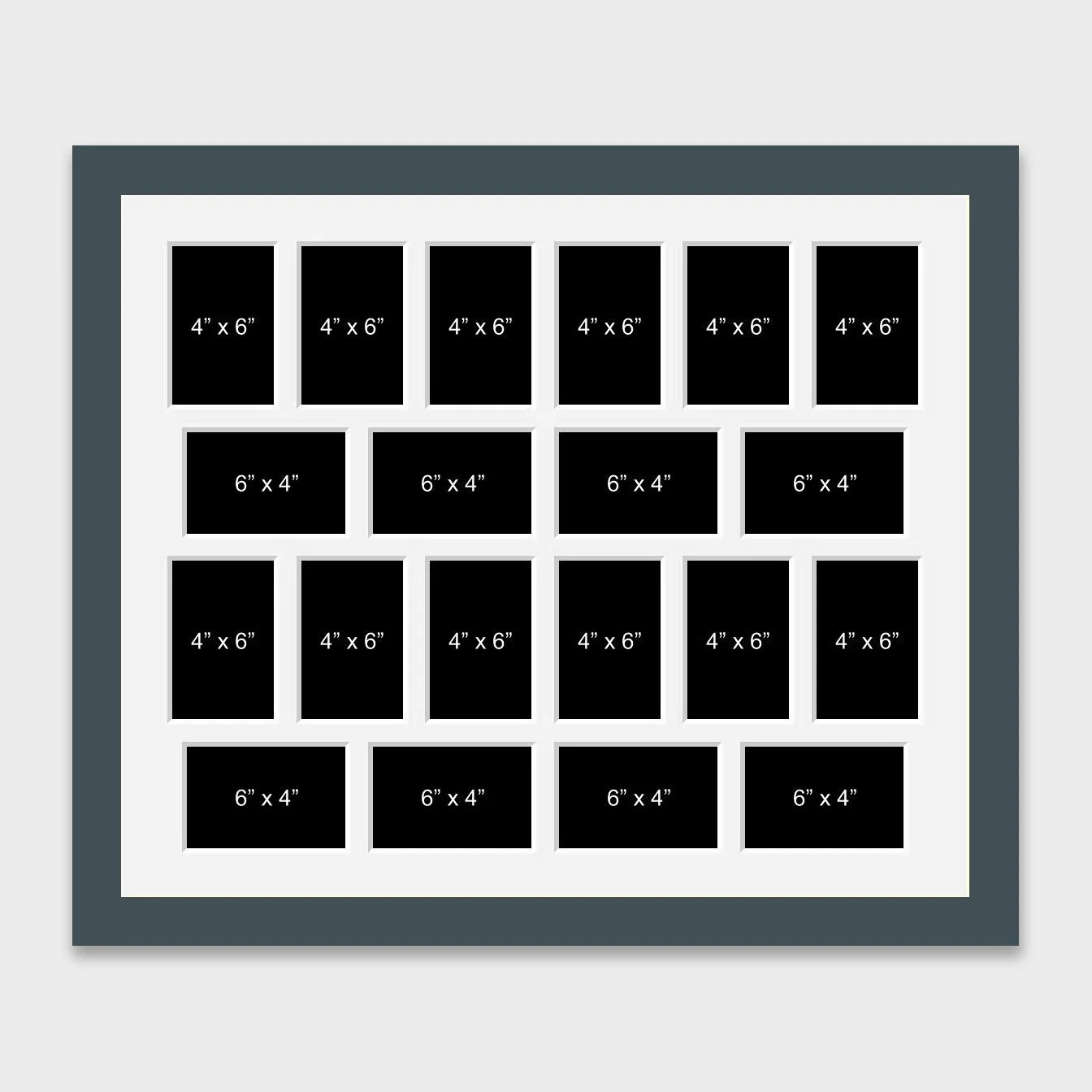 Large Multi Photo Picture Frame  Holds 20 mixed Shape 6" x 4" Photos in a 40mm Dark Grey Frame