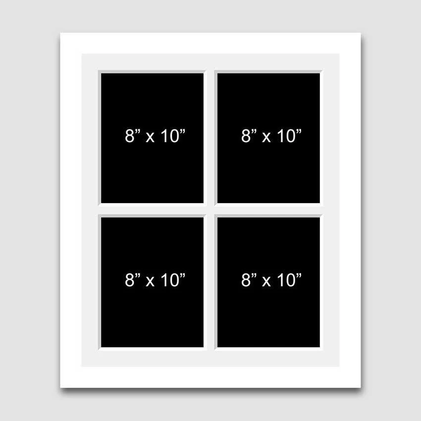 Multi Photo Picture Frame 4 Apertures to Hold 8x10 photos in a White Wood Frame