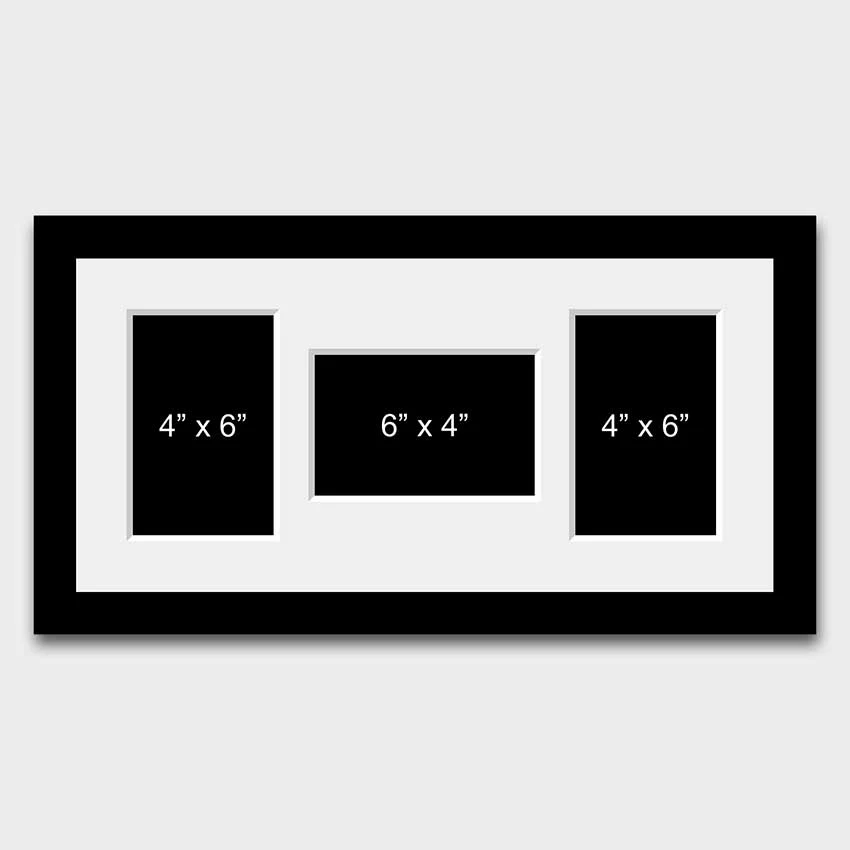 Multi Photo Frame to hold 3 4" x 6" Mixed Photos in a black frame