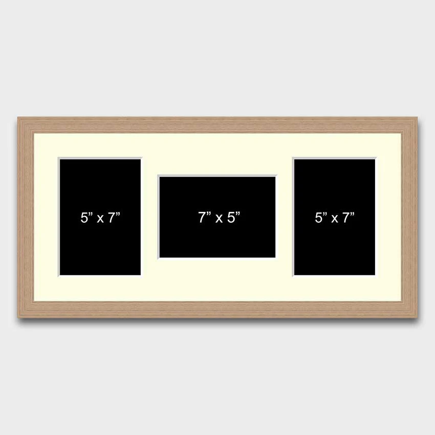 Multi Photo Frame Holds 3 5"x7" Mixed Shape Photos in an Oak Veneer Frame - Image 2