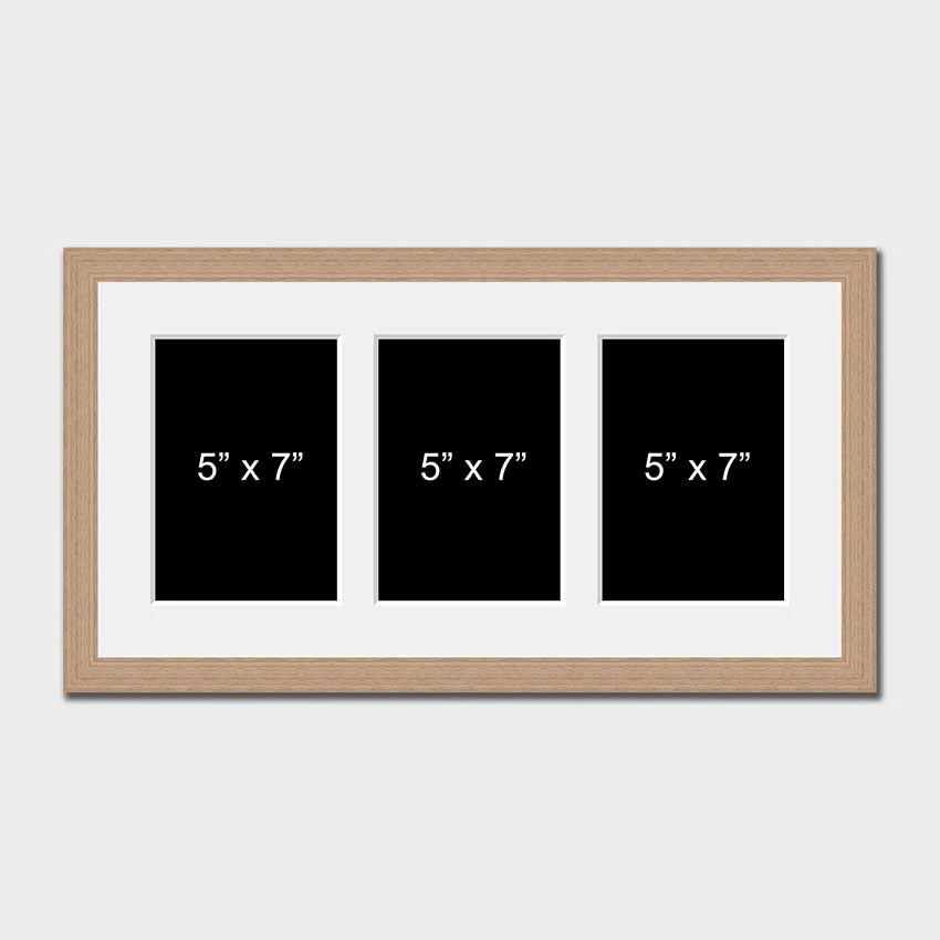 Multi Photo Picture Frame to hold 3 5"x7" Photos in a Oak Veneer Frame