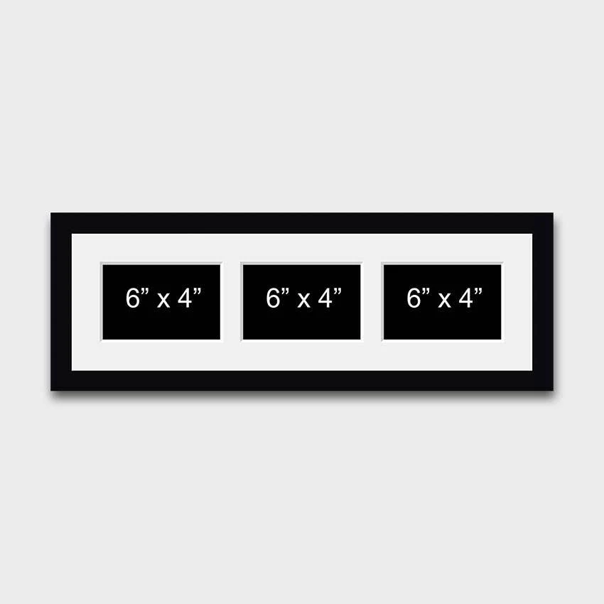 Multi Photo Frame to hold 3 6" x 4" Photos in a Black Wood Frame