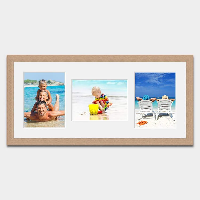 Multi Photo Picture Frame to hold 3 6" x 8" Mixed Photos in an Oak Veneer Frame - Image 3