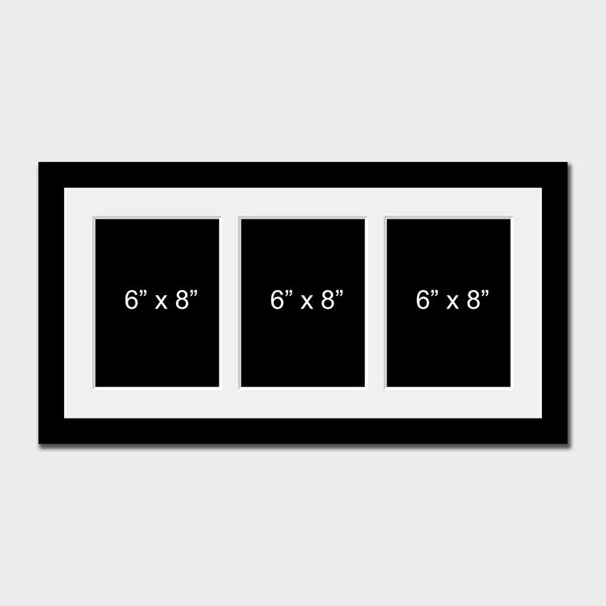 Multi Photo Picture Frame to Hold 3 6" x 8" Photos in a Black Frame