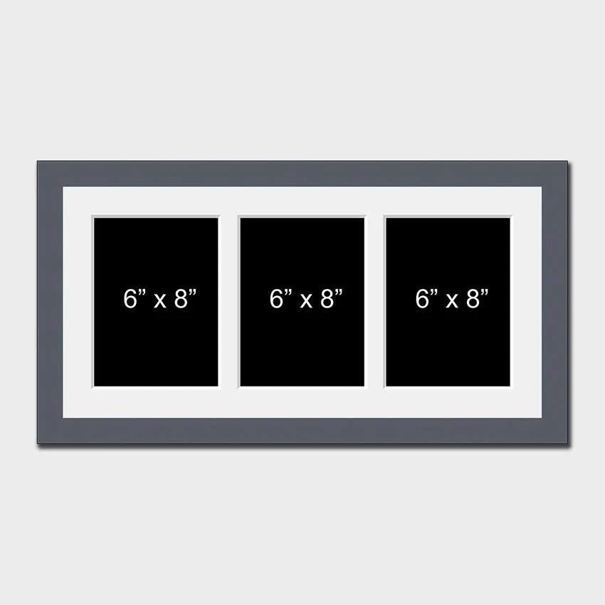 Multi Photo Picture Frame to Hold 3 6" x 8" Photos in a Grey Wooden Frame