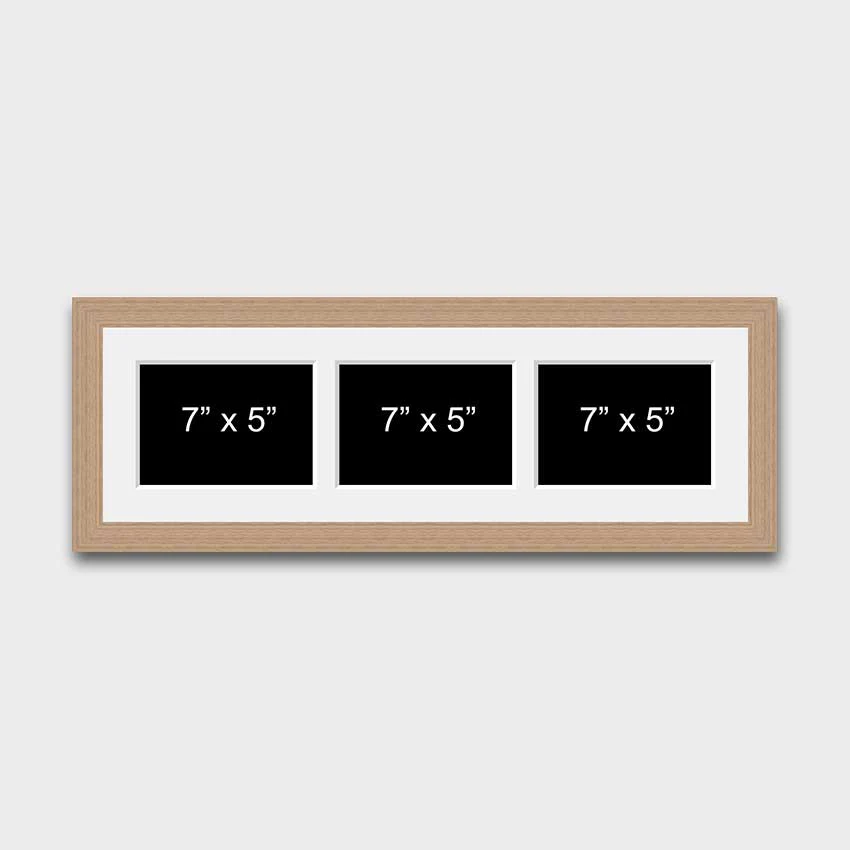 Multi Photo Picture Frame to hold 3 7"x5" Photos in an Oak Veneer Frame