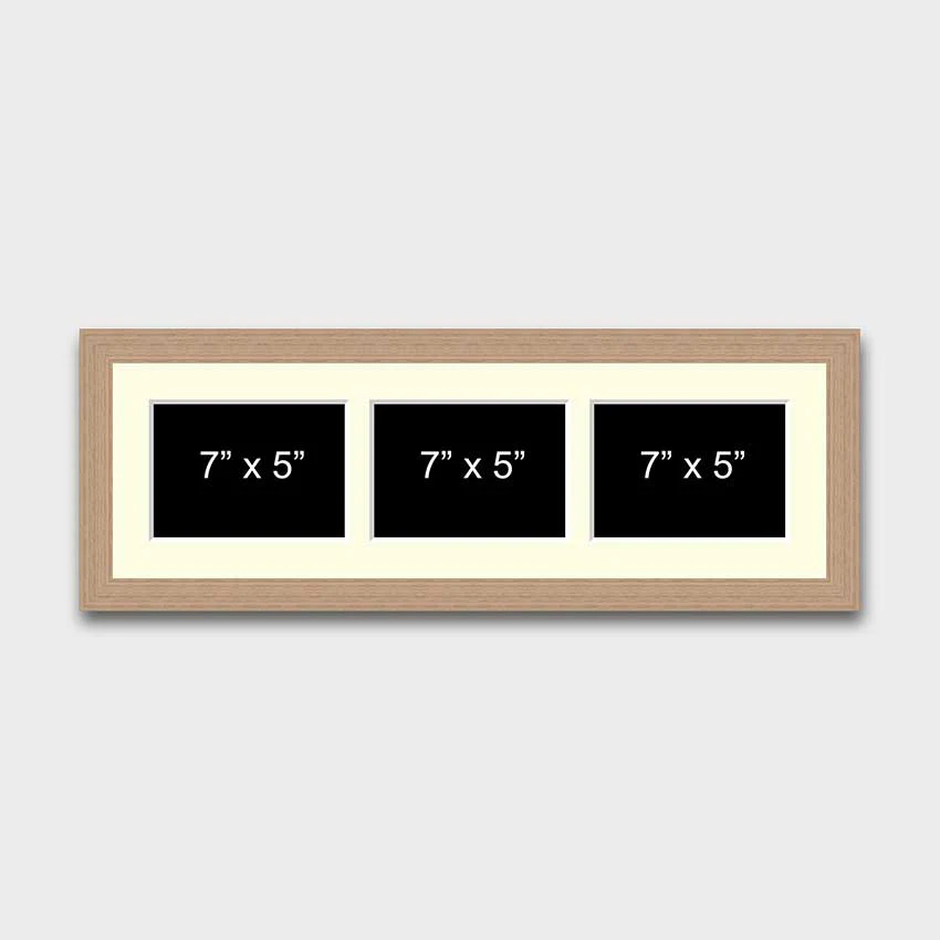 Multi Photo Picture Frame to hold 3 7"x5" Photos in an Oak Veneer Frame - Image 2