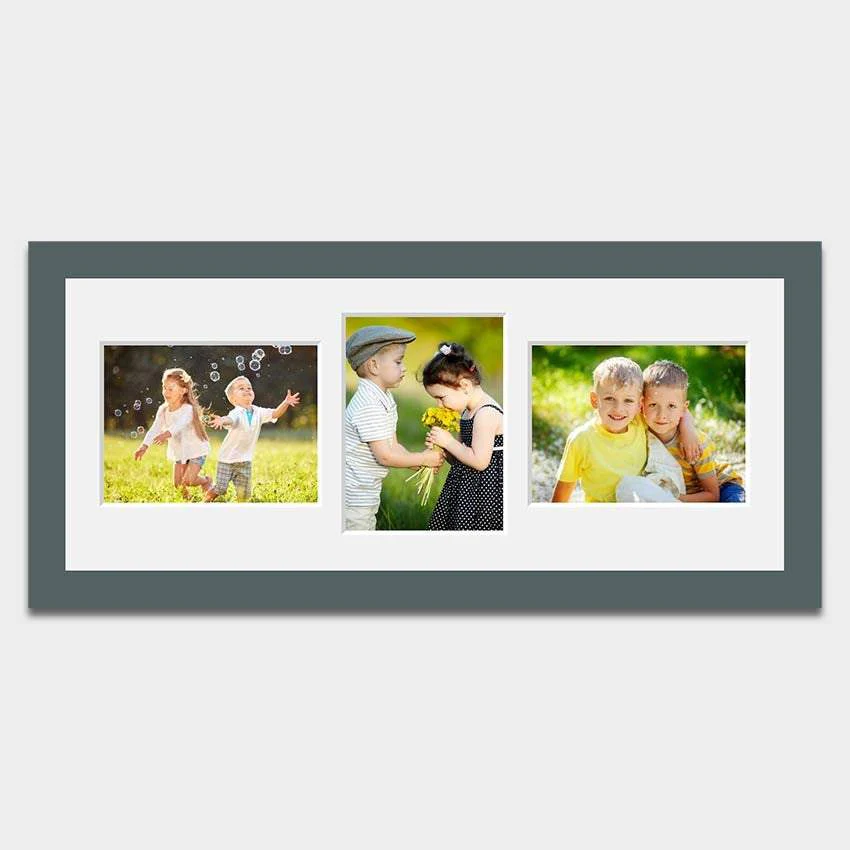 Multi Photo Picture Frame to hold 3 8" x 6" Mixed Photos in a Grey Wooden Frame - Image 3