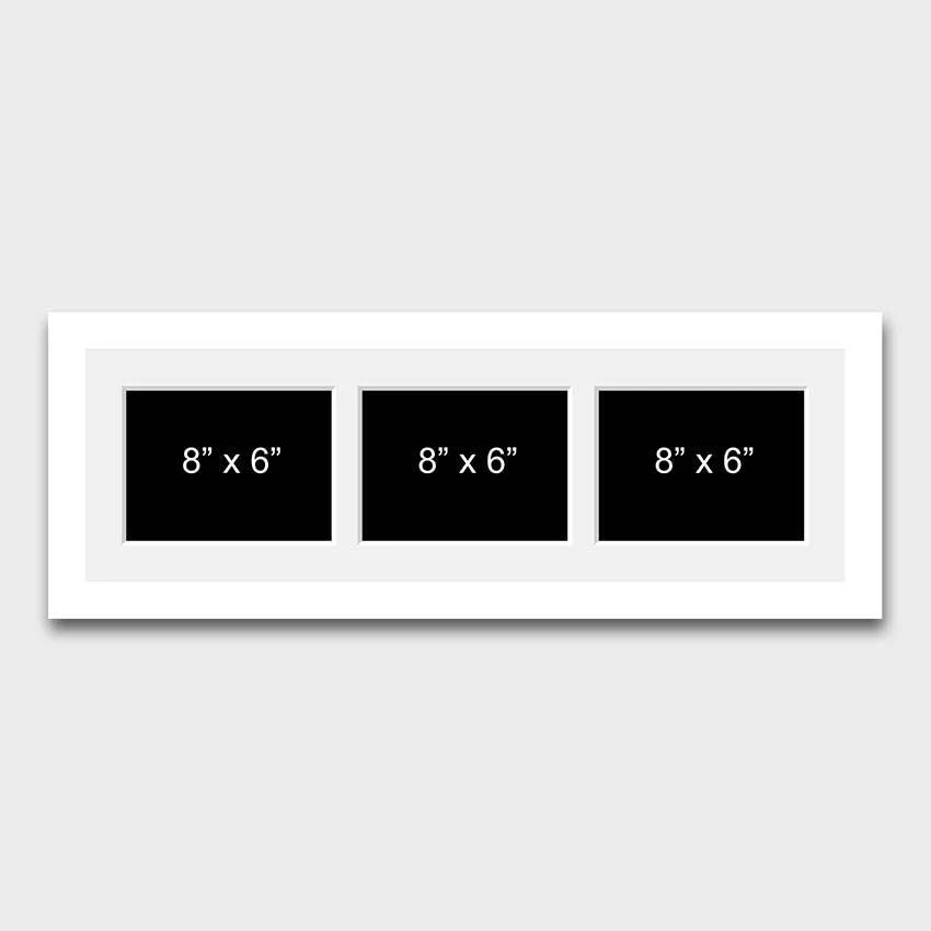 Multi Photo Frame to hold 3 8" x 6" photos in a White Wood Frame