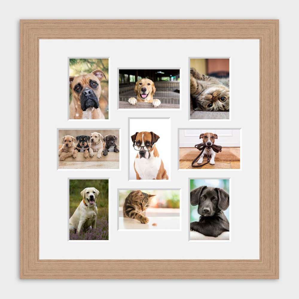 Multi Photo Picture Frame Holds to hold 9 6x4 Photos in a 30mm Oak Veneer Frame - Image 3