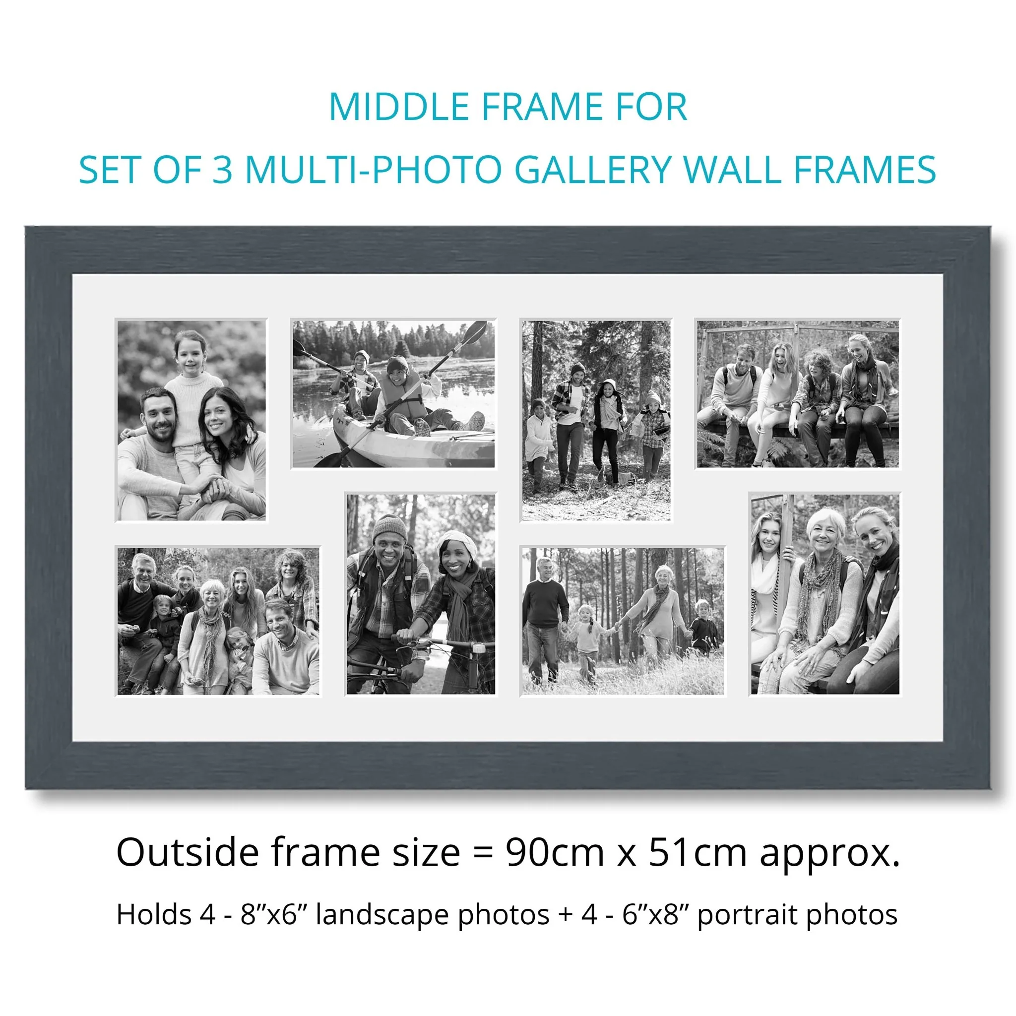 Photo Collage Frames - Set of 3 Multi Photo Frames in Grey Wood - Image 4