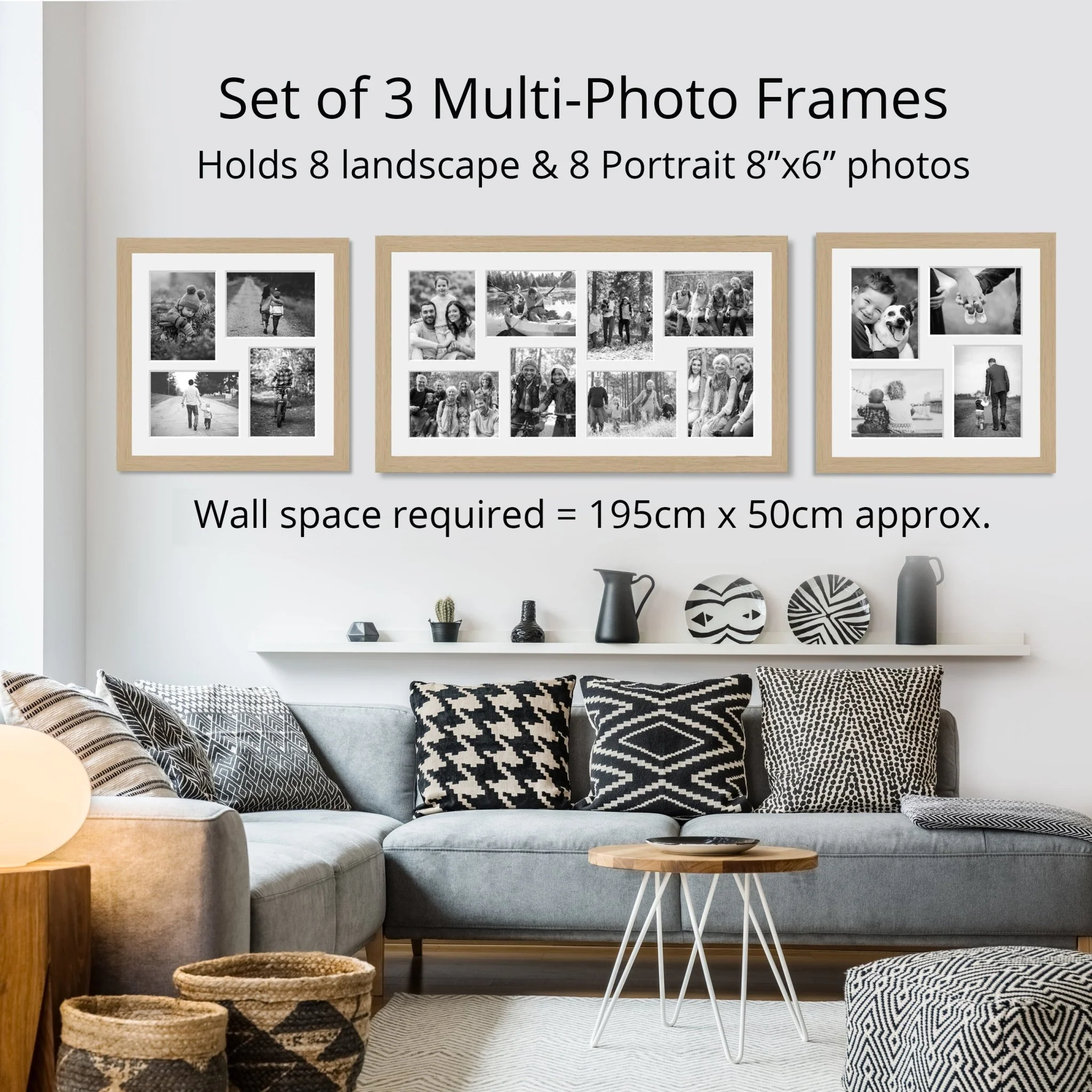 Photo Collage Frames - Set of 3 Multi Photo Frames in Oak Veneer - Image 2