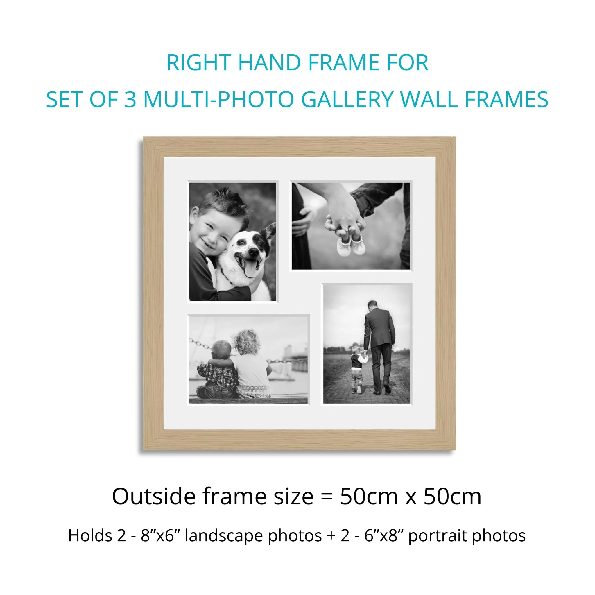 Photo Collage Frames - Set of 3 Multi Photo Frames in Oak Veneer - Image 3